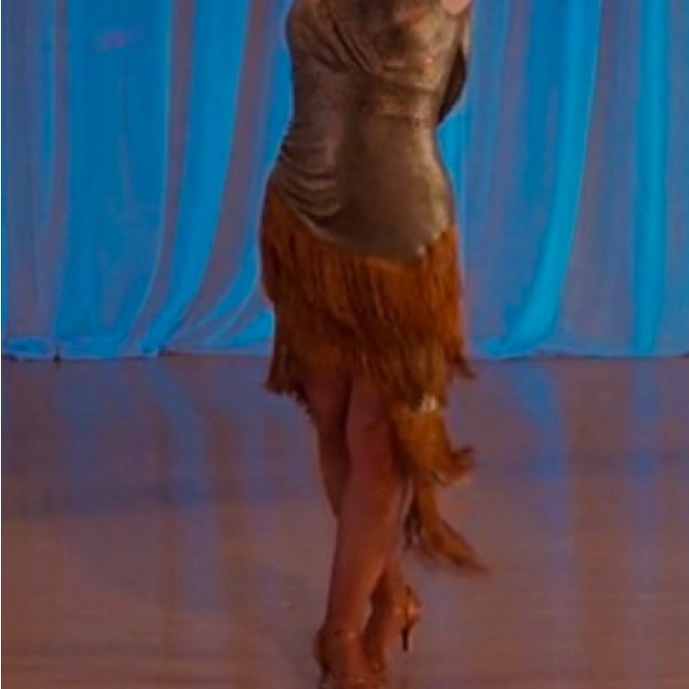 Latin dance dress - Asymmetrical Fringe Party Dress in Bronze Brown